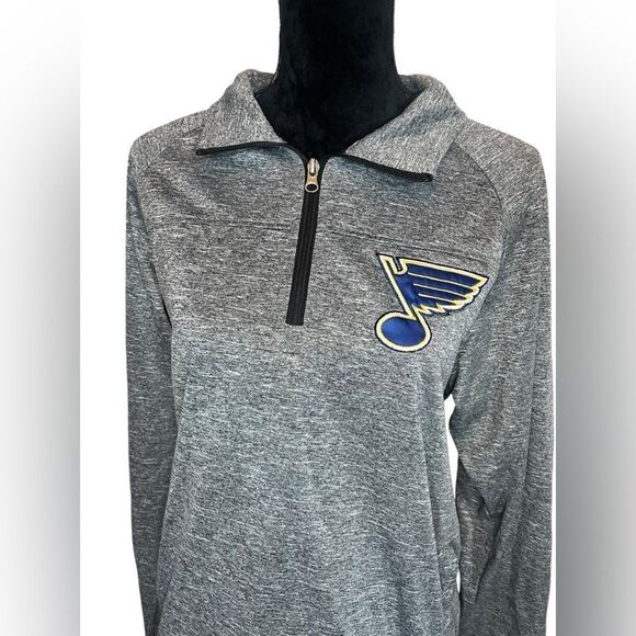 NHL ST LOUIS BLUES HOCKEY QUARTER ZIP LONG SLEEVE GRAY MENS PULLOVER SIZE SMALL - Picture 7 of 11